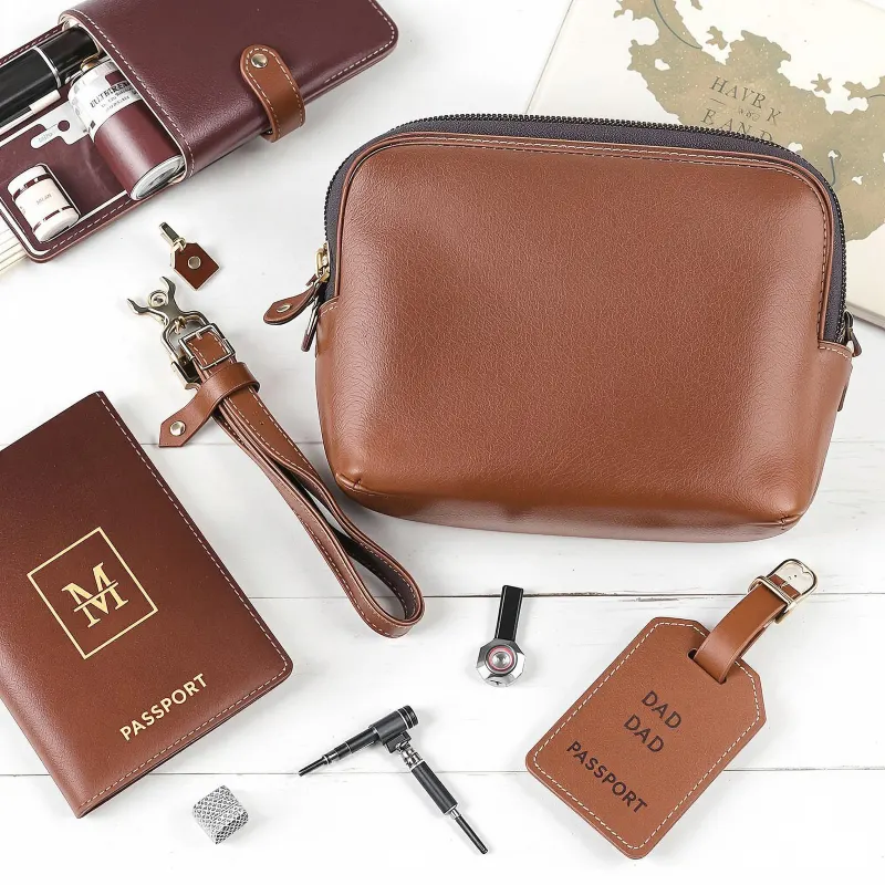 Personalized Leather Travel Set